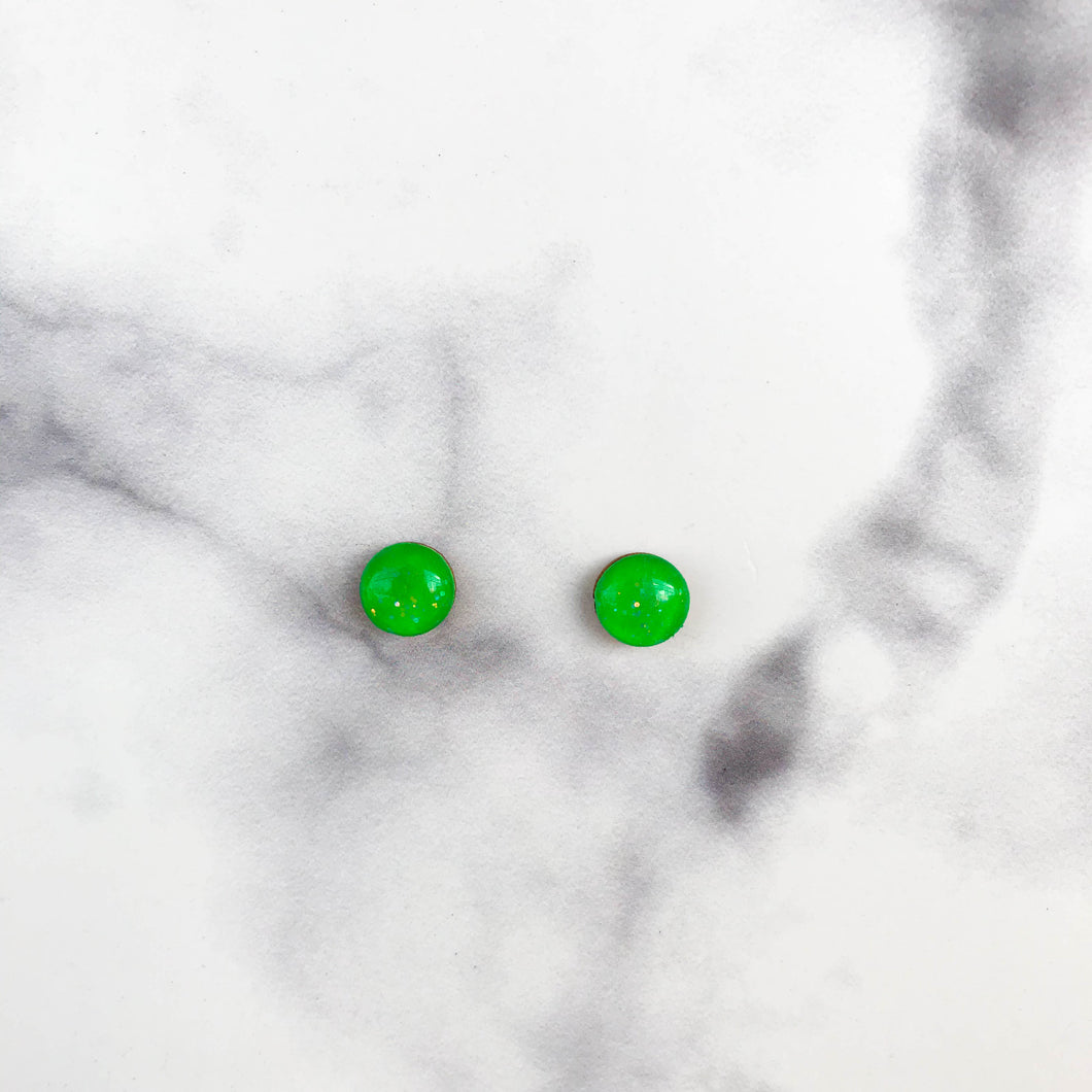 Neon Green Resin Stud Earrings